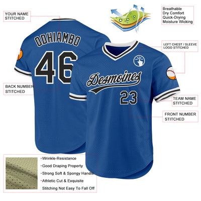 Custom Blue Black-White Authentic Throwback Baseball Jersey