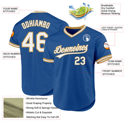 Custom Blue White-Old Gold Authentic Throwback Baseball Jersey