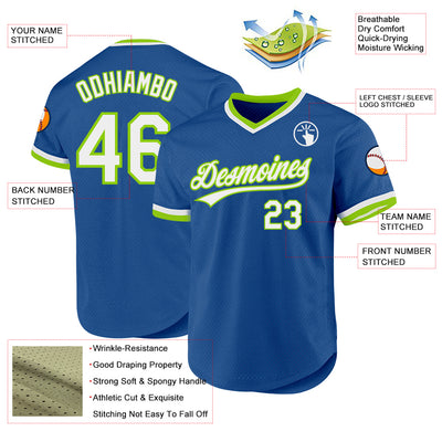 Custom Blue White-Neon Green Authentic Throwback Baseball Jersey