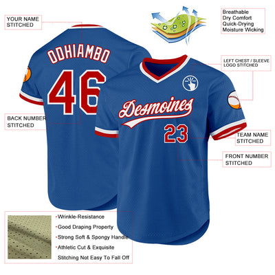 Custom Blue Red-White Authentic Throwback Baseball Jersey