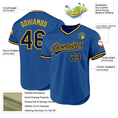 Custom Blue Navy-Gold Authentic Throwback Baseball Jersey