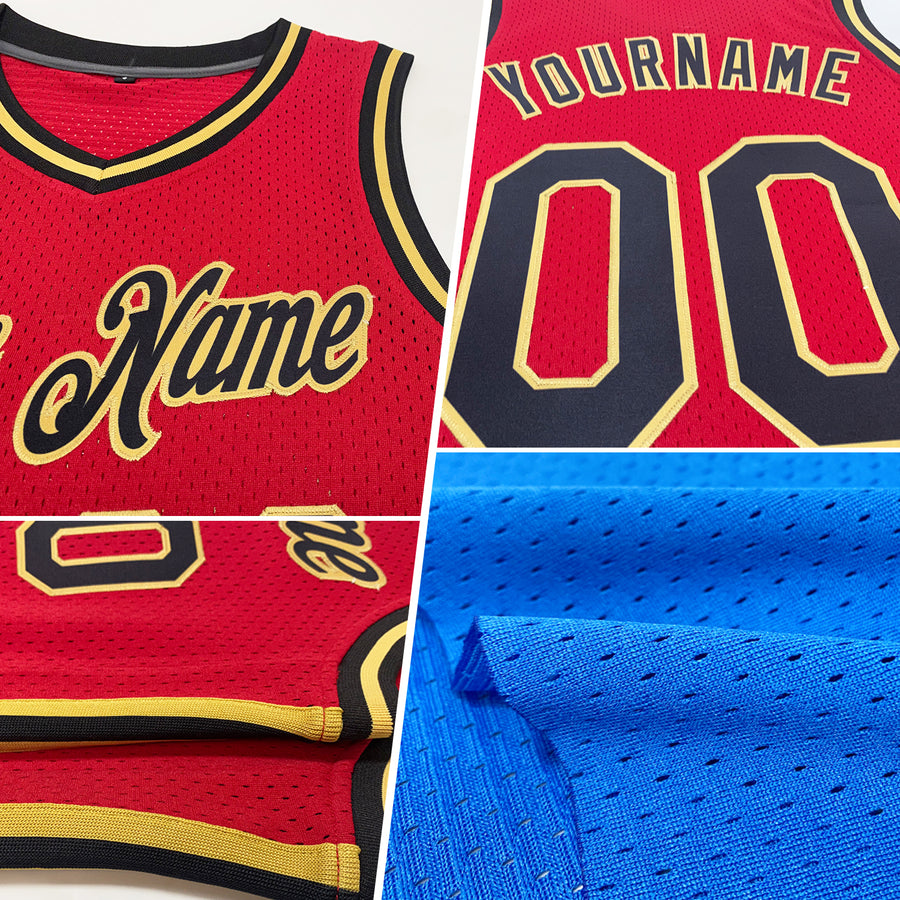 Custom Blue White-Gold Authentic Throwback Basketball Jersey