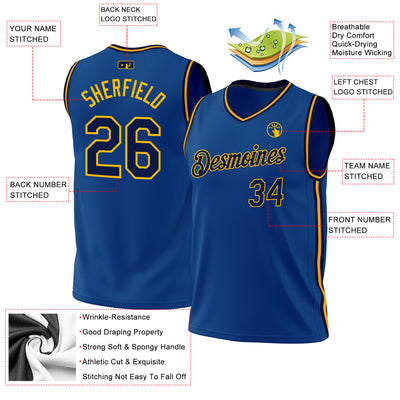 Custom Blue Navy-Gold Authentic Throwback Basketball Jersey