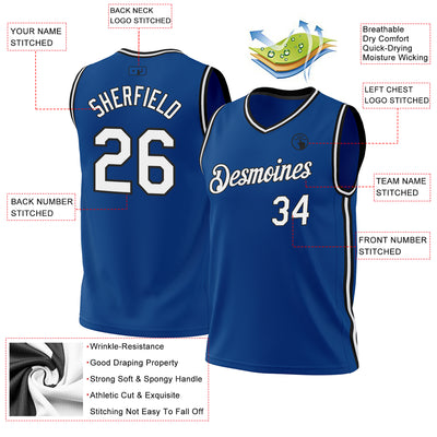 Custom Blue White-Black Authentic Throwback Basketball Jersey