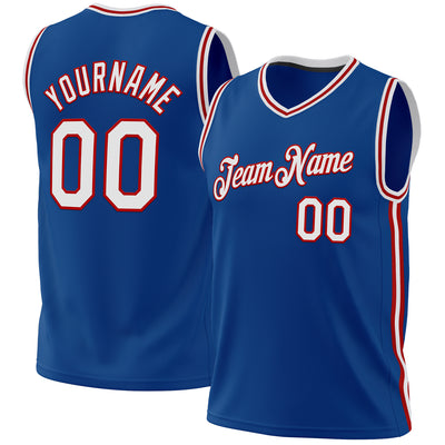 Custom Blue White-Red Authentic Throwback Basketball Jersey