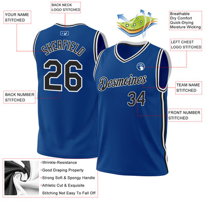 Custom Blue Black-White Authentic Throwback Basketball Jersey