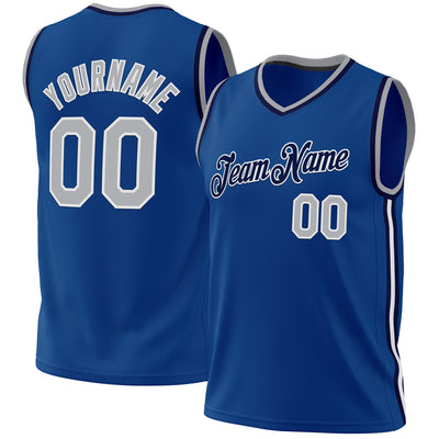 Custom Blue Gray-Navy Authentic Throwback Basketball Jersey