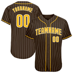 Custom Gold Brown Pinstripe Brown-White Authentic Baseball Jersey Discount