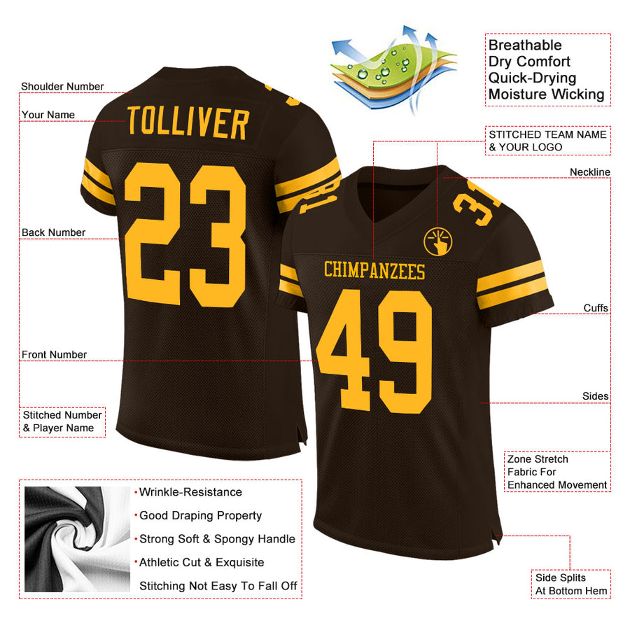 Custom Brown Gold Mesh Authentic Football Jersey