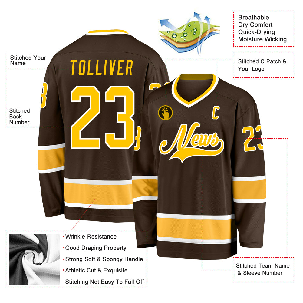 Custom Brown Gold-White Hockey Jersey