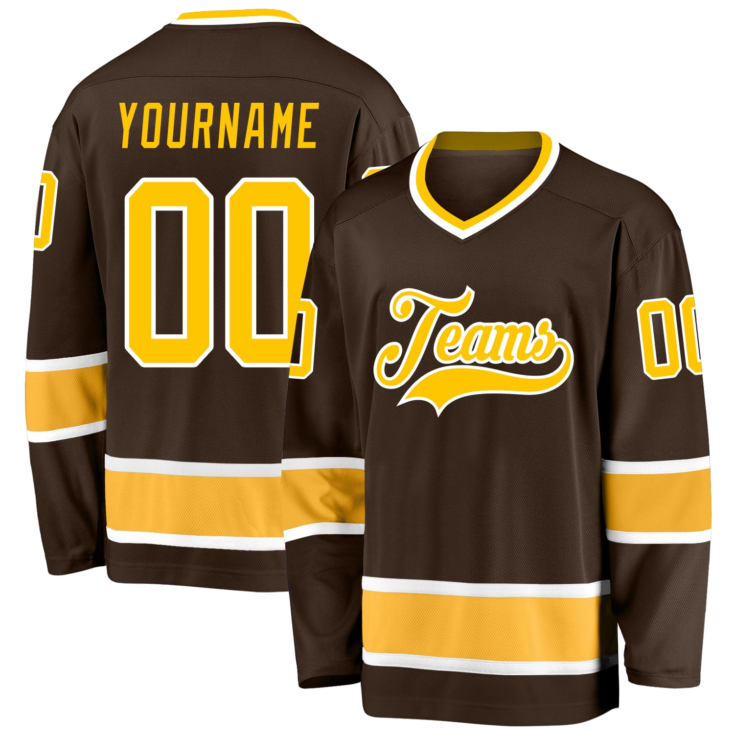 Custom Brown Gold-White Hockey Jersey