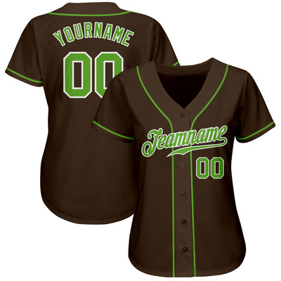 Custom Brown Neon Green-White Authentic Baseball Jersey