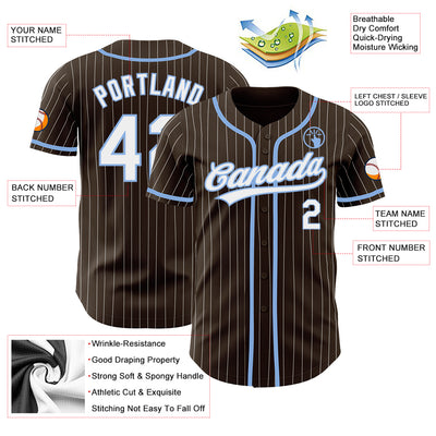 Custom Brown White Pinstripe Light Blue Authentic Baseball Jersey