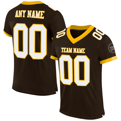 Custom Brown White-Gold Mesh Authentic Football Jersey