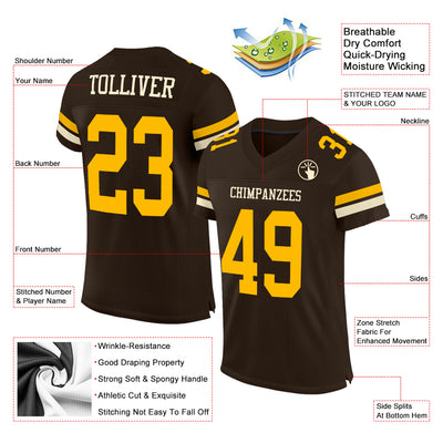 Custom Brown Gold-Cream Mesh Authentic Football Jersey