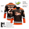 Custom Brown White-Orange Hockey Lace Neck Jersey