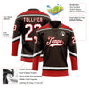 Custom Brown White-Red Hockey Lace Neck Jersey