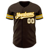 Custom Brown White-Gold Authentic Baseball Jersey