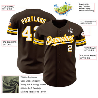 Custom Brown White-Gold Authentic Baseball Jersey