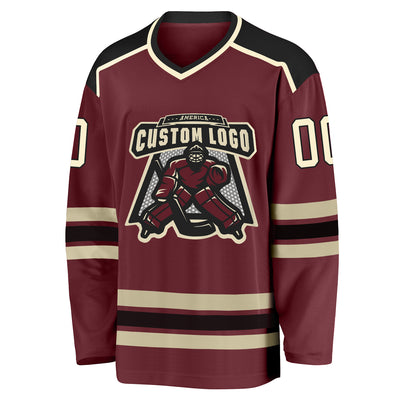 Custom Burgundy Cream-Black Hockey Jersey