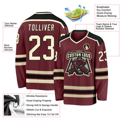 Custom Burgundy Cream-Black Hockey Jersey