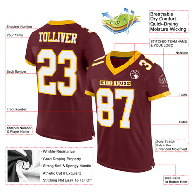 Custom Burgundy White-Gold Mesh Authentic Football Jersey