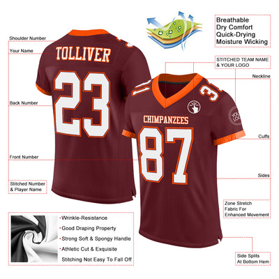 Custom Burgundy White-Orange Mesh Authentic Football Jersey