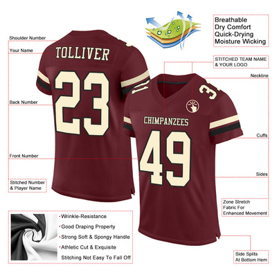 Custom Burgundy Cream-Black Mesh Authentic Football Jersey