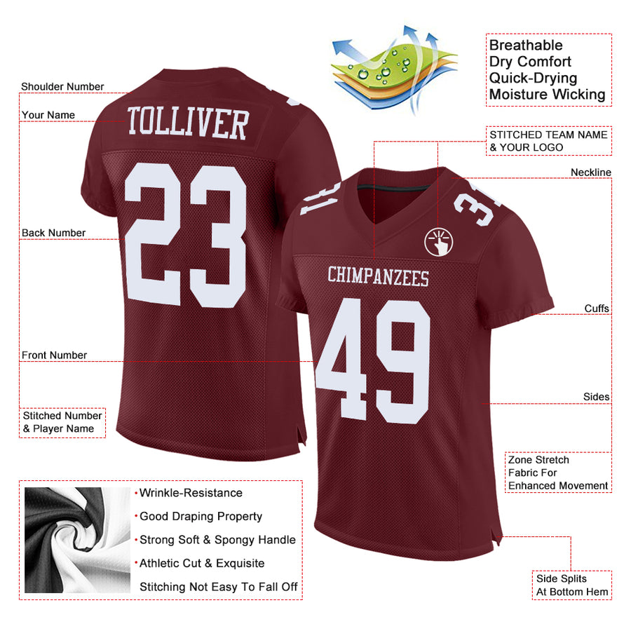 Custom Gold Burgundy-White Mesh Authentic Football Jersey Discount