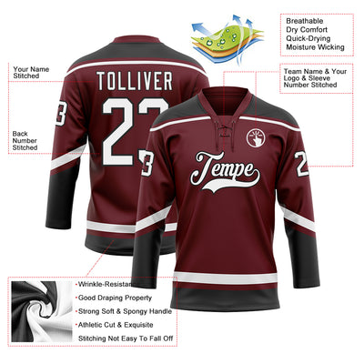 Custom Burgundy Hockey Jersey Black-White - FansIdea