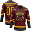 Custom Burgundy Gold-Black Hockey Lace Neck Jersey