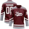 Custom Burgundy White-Gray Hockey Lace Neck Jersey