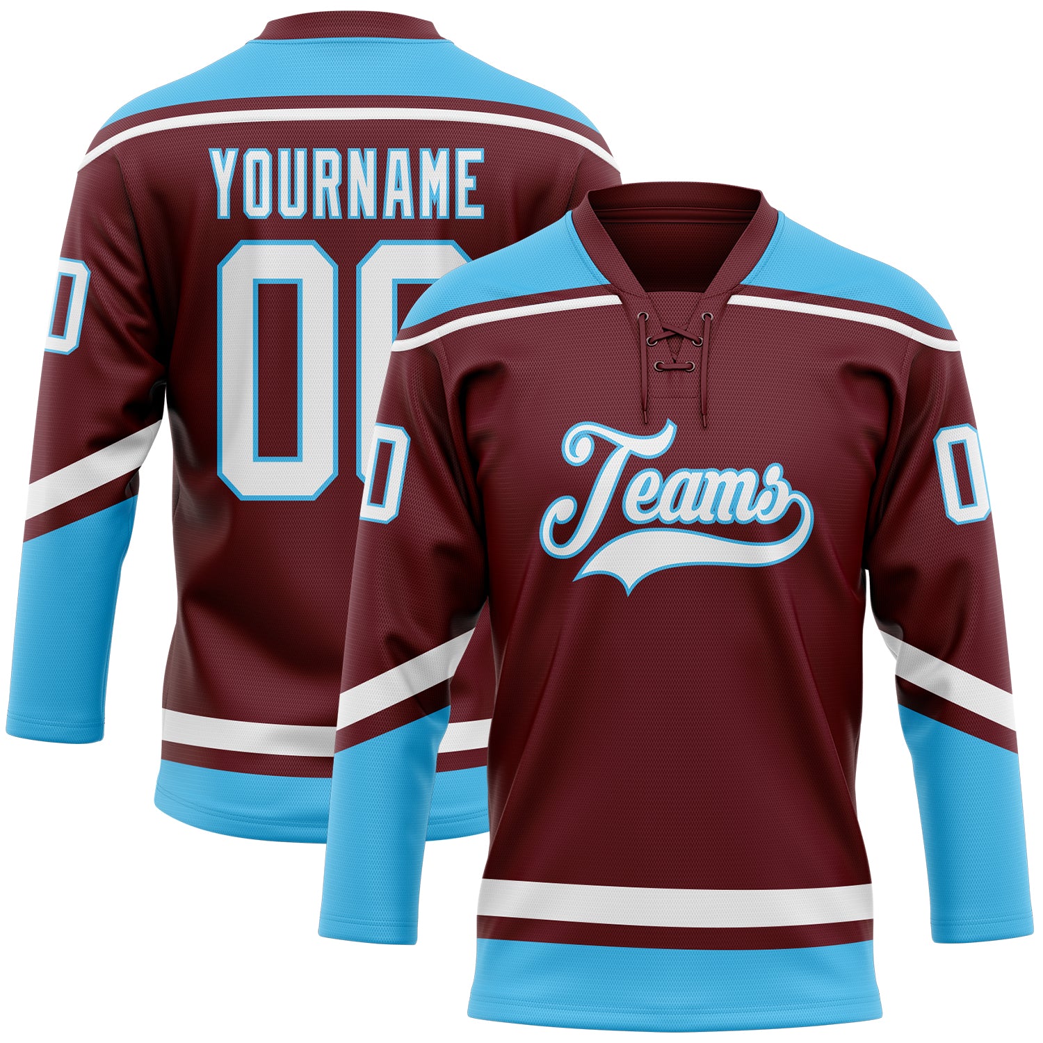 Cheap Custom Sky Blue Maroon-White Hockey Jersey Free Shipping