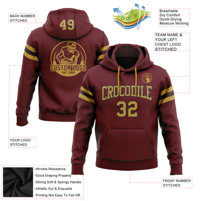 Custom Stitched Burgundy Old Gold-Black Football Pullover Sweatshirt Hoodie