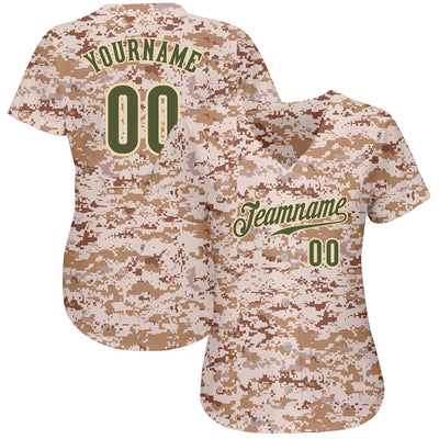 Custom Camo Olive-Cream Authentic Salute To Service Baseball Jersey