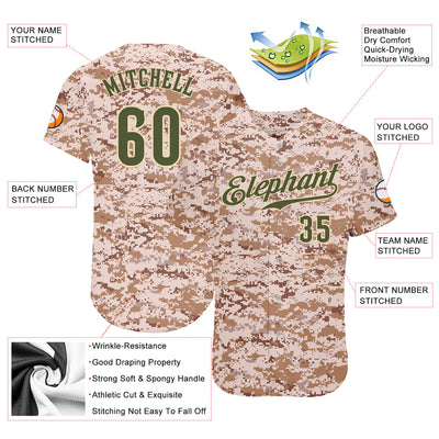 Custom Camo Olive-Cream Authentic Salute To Service Baseball Jersey