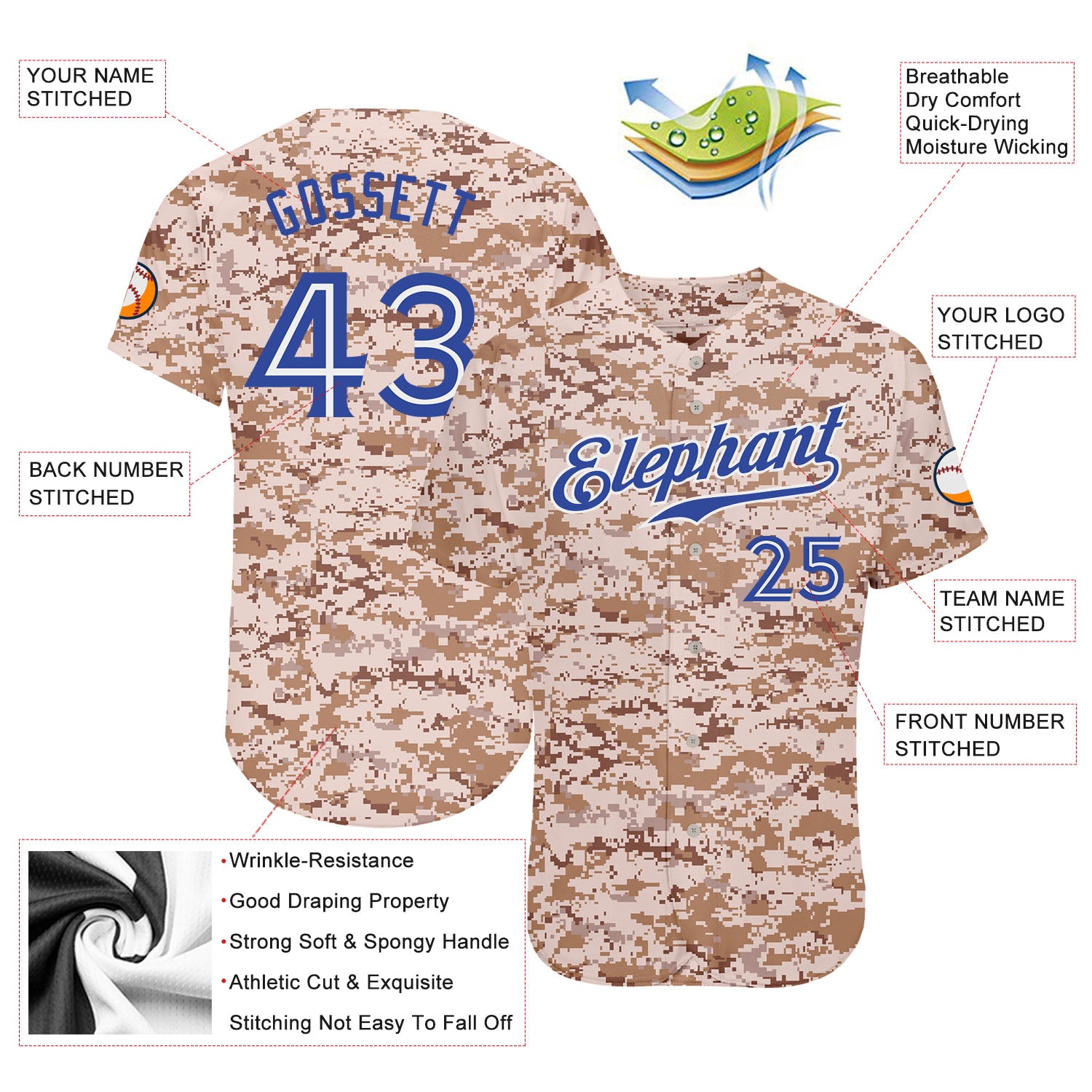 San Diego Padres Camouflage Custom Jersey - All Stitched