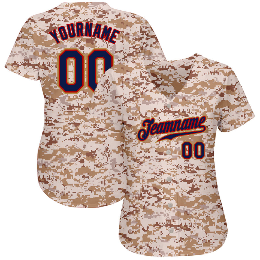 Custom Camo Navy-Old Gold Authentic Salute To Service Baseball Jersey