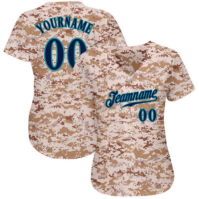 Custom Camo Navy-Teal Authentic Salute To Service Baseball Jersey