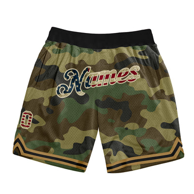 Custom Camo Vintage USA Flag-Cream Authentic Salute To Service Basketball Shorts