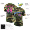 Custom Camo Pink Black-Sky Blue Performance Salute To Service T-Shirt