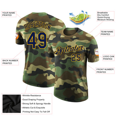 Custom Camo Navy-Gold Performance Salute To Service T-Shirt