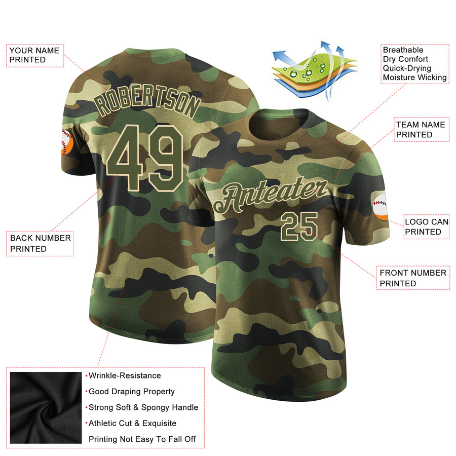 Custom Camo Olive-City Cream Performance Salute To Service T-Shirt