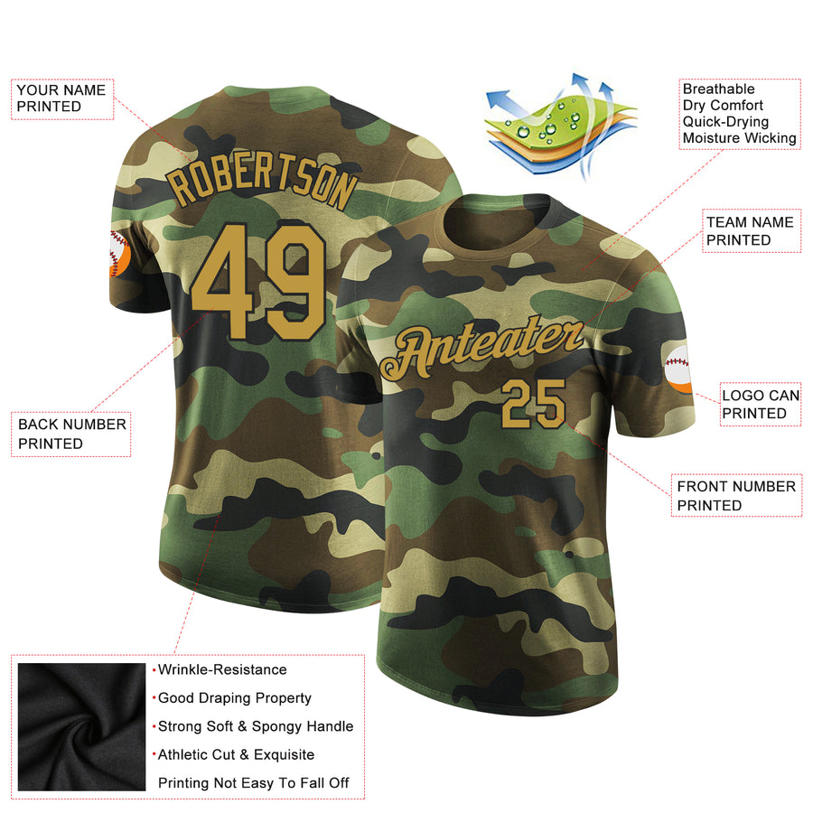 Custom Camo Old Gold-Black Performance Salute To Service T-Shirt