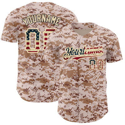 Custom Camo Baseball Jersey Vintage USA Flag City Cream Authentic Salute To Service FansIdea