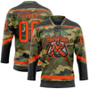 Custom Camo Orange-Black Salute To Service Hockey Lace Neck Jersey