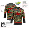 Custom Camo Red-Black Salute To Service Hockey Lace Neck Jersey