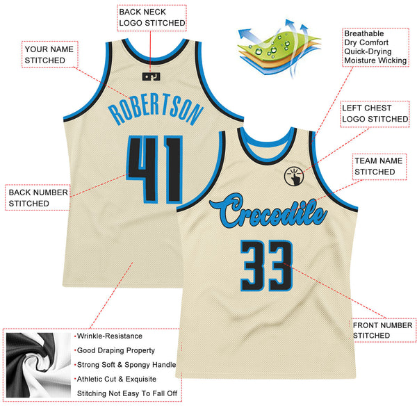 FANSIDEA Custom Cream Navy Pinstripe Light Blue-Black Authentic Basketball Jersey Men's Size:L