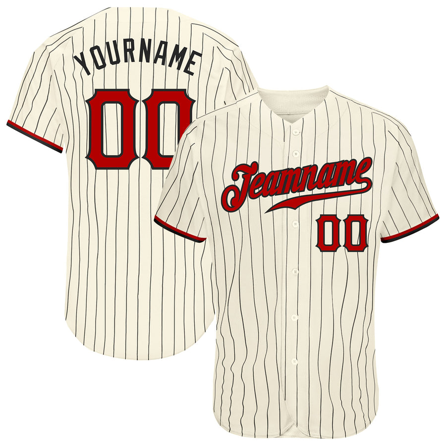 Custom Cream Red-Black Authentic Throwback Rib-Knit Baseball Jersey Shirt