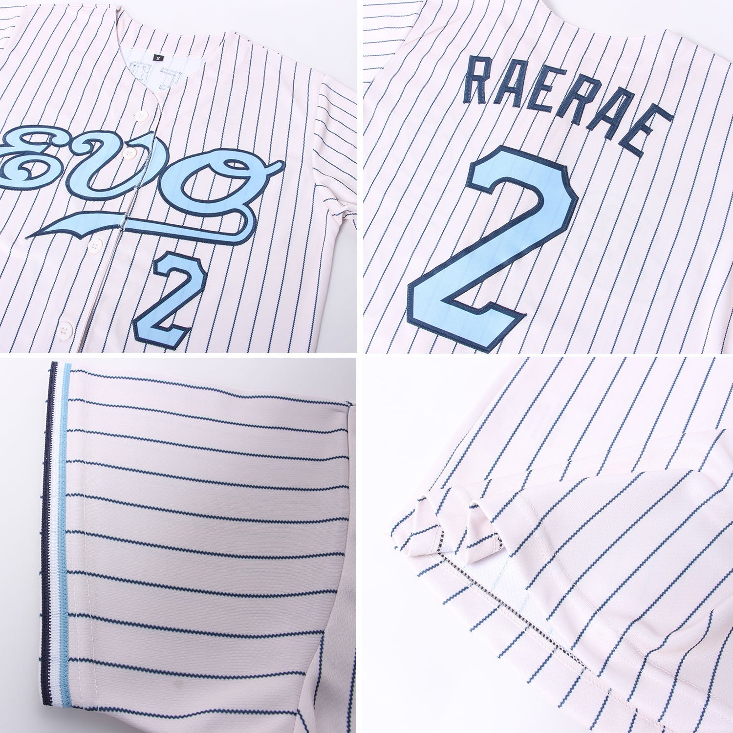 Custom Baseball Jersey Cream Light Blue Pinstripe Black Authentic Men's Size:3XL